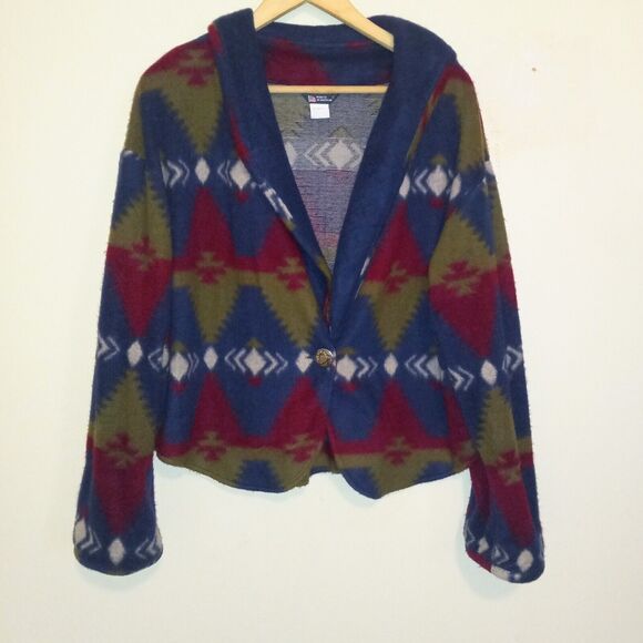Vintage Panhandle Slim Southwestern Fleece Jacket-Large-Shawl Collar-USA Made - Picture 1 of 9